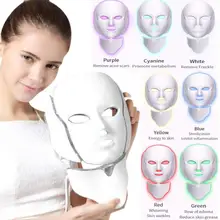 Новейшая 7 цветов фотонная электрическая светодиодный маска для лица терапия с омоложением кожи шеи против акне и морщин голосовые косметические средства