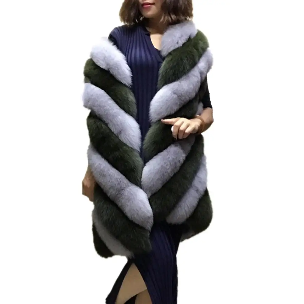 

2019 New Women Winter Overcoat Long Artifical Fox Fur Vest Women Fashion Faux Fox Fur Vests Woman Warm Fake Fur Coat Jacket