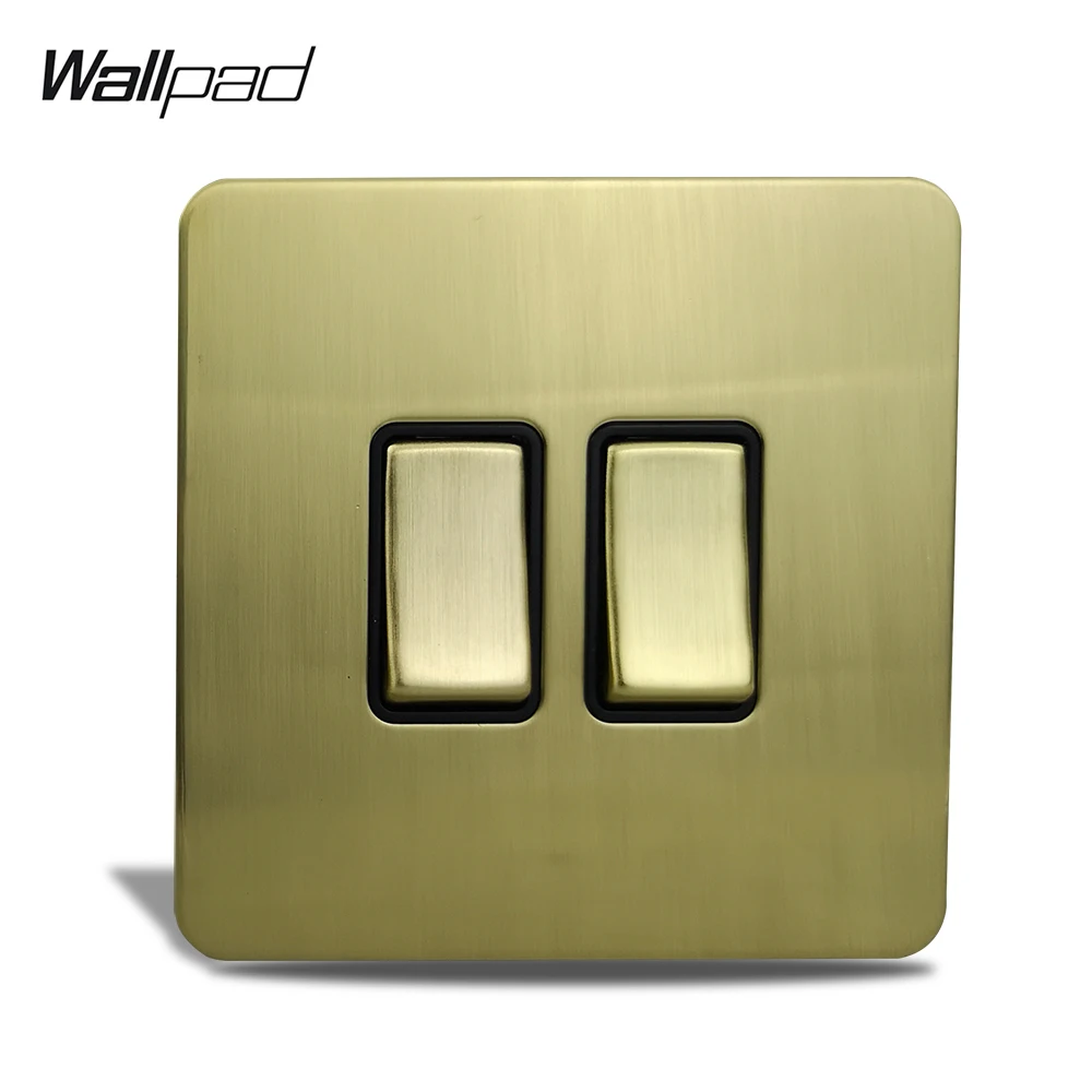 Wallpad Satin Gold 2 банды 1-Way или 2-Way Электрический настенный светильник автомобильный с клавишным переключателем матовый латунный нержавеющий панельный металлический кнопочный