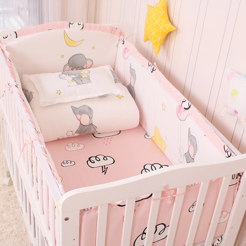 ecuador afijo Debilidad Juego de cama de elefante rosa para bebé, Protector de cama para cuna,  parachoques, 120x60/120x70, 6/9 Uds.|Juegos de ropa de cama| - AliExpress