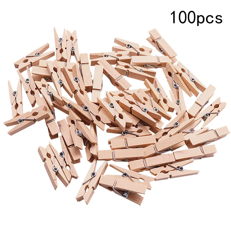 

100PCS Mini Wooden Clips Paper Photo Pegs Clothespin Holders Hanger wood Clips storage cloth