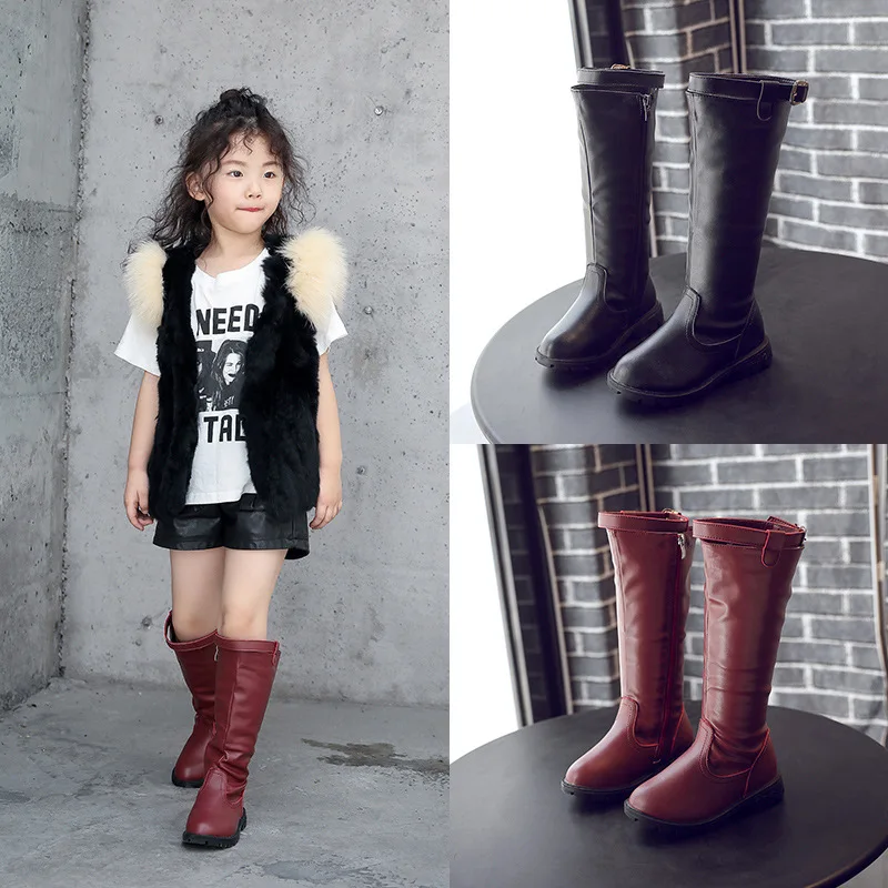 

2019 Autumn Children's Boots Fashion Girls Knee-High Student Winter Warm Leather Boots