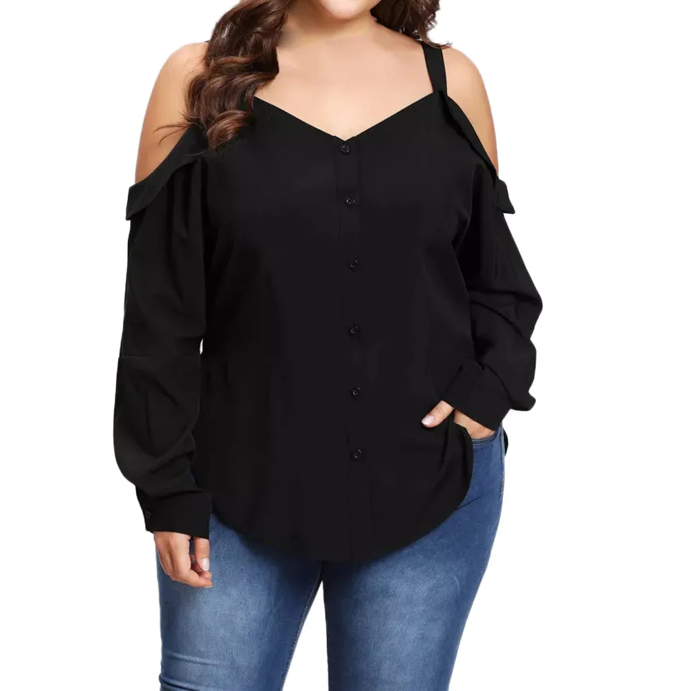 plus size long sleeve cold shoulder tops