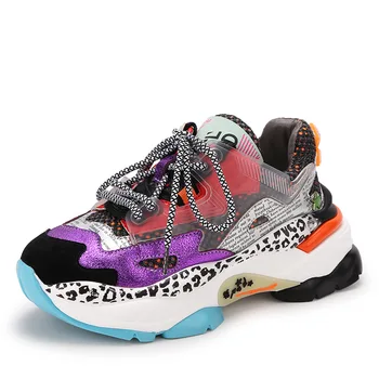 

2019 autumn new platform shoes women leather thick-soled color matching casual personality sports old shoes