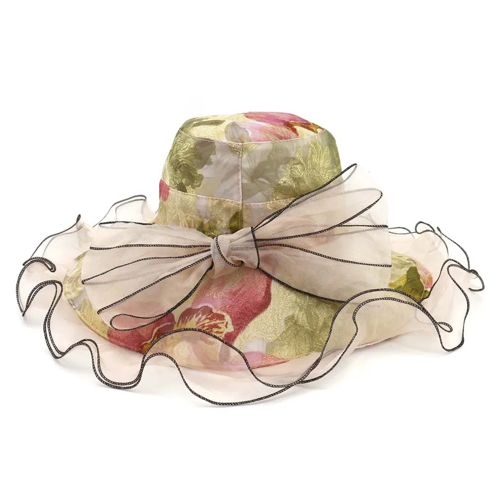

X118 Organza Hat Women's Wide Brim Bucket Hat Travel Sunscreen Caps Adult Seaside Tourism Beach Caps Millinery Party Hats