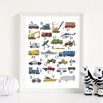 

ABC Transportation Print Construction Truck Posters Nursery Alphabet Art Canvas Painting Boys Kids Classroom Toddlers Decor
