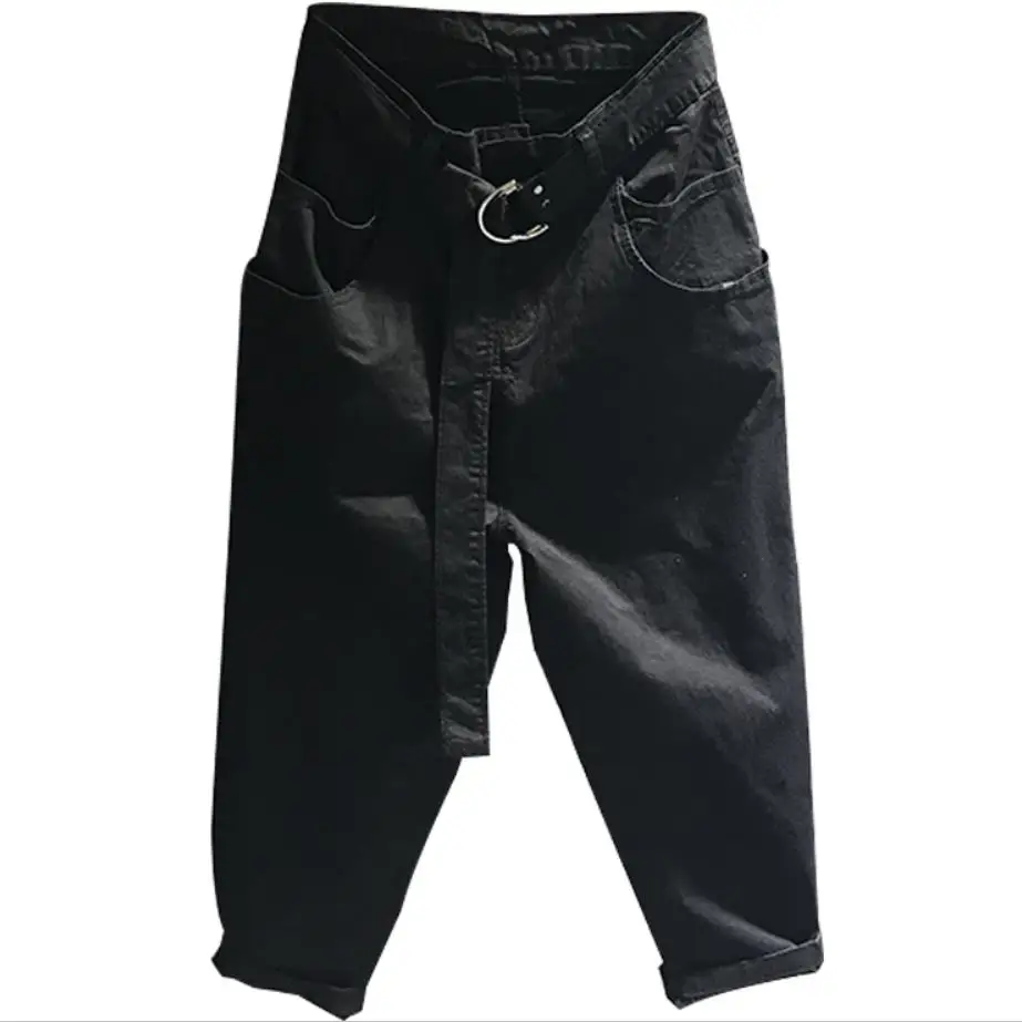 Лето осень черные джинсы с высокой талией женские свободные новые дикие вымытые тянущиеся; Длина до лодыжки шаровары