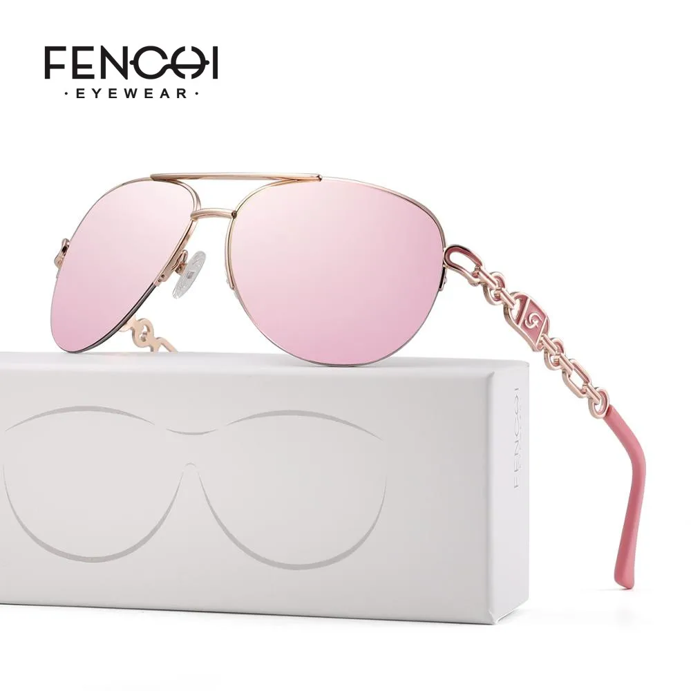 

FENCHI Women Sunglasses DesignerTrendy Brand Vintage Pink Mirror Sun Glasses Ladies Cat Eye Eyewear Oculos Feminino De Sol