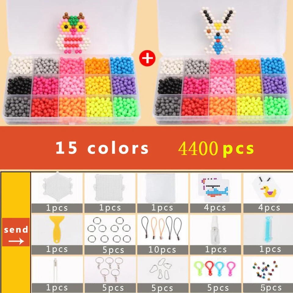 

DOLLRYGA DIY Beads Set 3D Cuentas Hama Beads 5mm 4400pcs Pegboard Aqua perlen Puzzle for Kid Bracelet Weaving Band Girl Gift