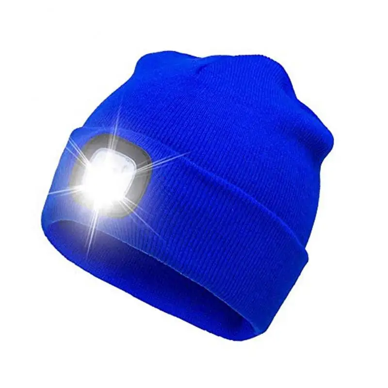 Unisex 4 LED Light Hat Button Battery Type Hands Free Flashlight Cap LED Beanies Knit Hat Keep Warm For Climbing Fishing Outdoor skullies men Skullies & Beanies