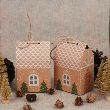 

20Pcs Kraft Paper House Shape With Ropes Christmas Tree Candy Gift Bags Equipped With Rope To Avoid Omission