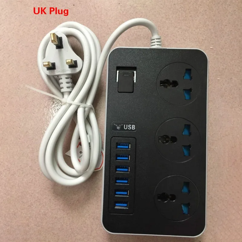Дизайн для США/ЕС/Великобритания Стандартный блок питания розетка 3 розетки 6 USB зарядное устройство Быстрая Зарядка адаптер с переключателем