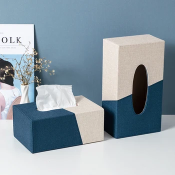 

Nordic Color Stitching Tissue Box Napkin Paper Towel Box Modern Luxurious Leather Hotel Living Room Bedroom Paper Box Decor
