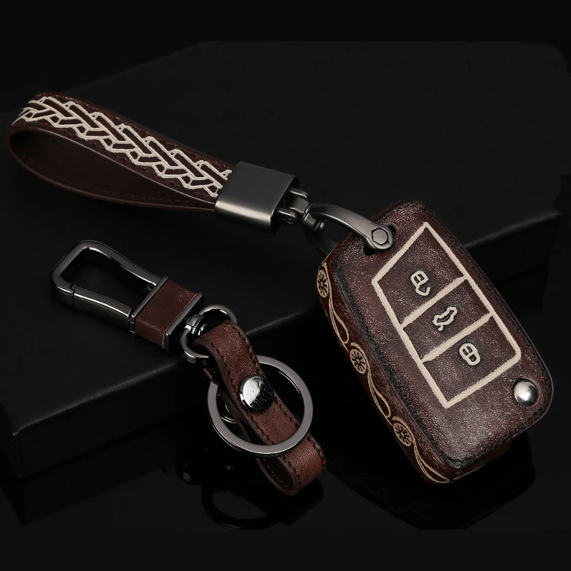 

Handmade Genuine Leather Classical Car Key Case Cover Fob Bag Suitable For Volkswage For Golf VII MK7 5G BE 3G5 Tiguan AD1 BW2