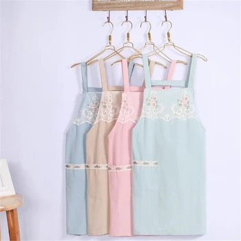 

Bow Knot Pocket Apron Cooking Waist Apron Japan Style Waterproof Chef Pinafore Coffee Shop Kitchen Aprons Adult Lace Bibs