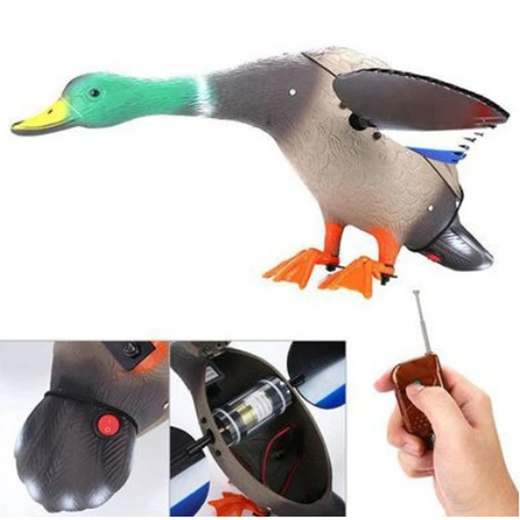 Electric Fly Duck Mallard Drake Decoy w/ Support Foot Hunting Duck Decoy Shooting Fishing Lure Garden Decor Lawn Ornaments