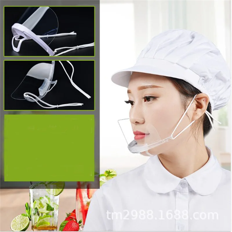 Eco Friendly Transparent Plastic Catering Chef Anti-spit Mask Reusable Kitchen Cooking Adjustable Mouth Cover Mask 4
