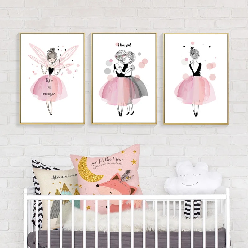 Cartoon Pink Princess Poster Baby Gril Wall Art Picture Prints Canvas Paintings Nordic Nursery Room Decoration | Дом и сад