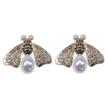 

Fashion Cute Pearl Crystal Rhinestone Bee Earrings Women Elegant Creative Jewelry Korean Wedding Party Dangle Earrings 2020 New