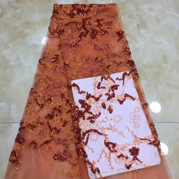 

Orange Sequins Lace Fabric 2019 Navy Bule Sequins Nigerian Laces Fabric High Quality French Tulle Lace Fabric For Women Dress