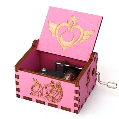 Деревянная резная розовая музыкальная шкатулка Сейлор Мун игра на трон музыкальная шкатулка ручной коленчатый тема Caixa De Musica подарок на день рождения - Цвет: Sailor moon01-Pink
