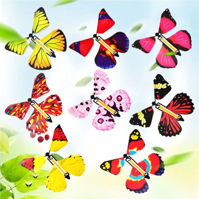 5pcs Magic Flying in the Book Butterfly Rubber Band Powered Wind Up Kids Toy Set 