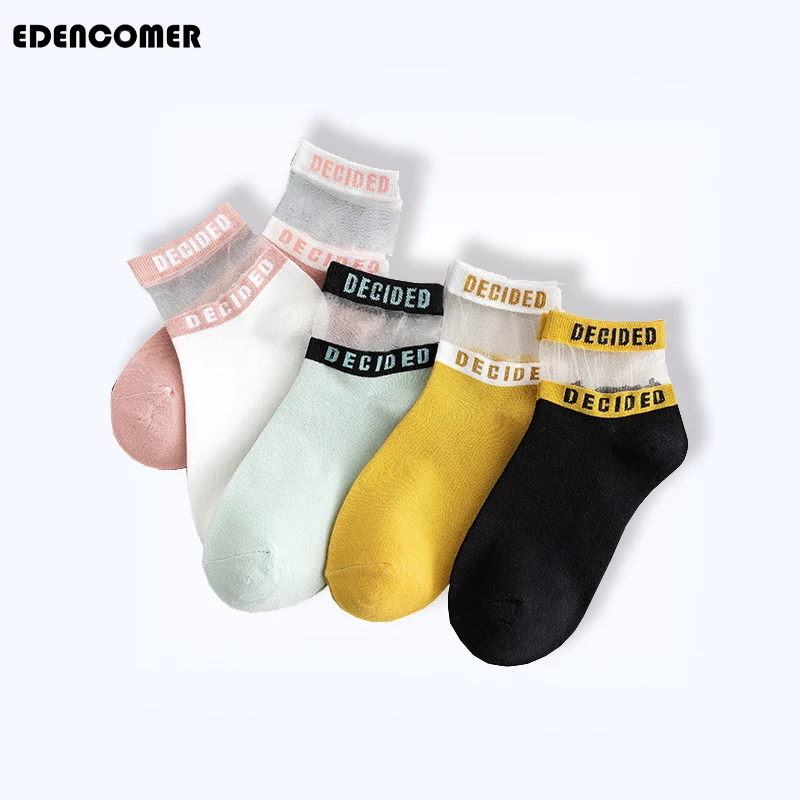 Милые стеклянные шелковые женские носки лето осень весна модные повседневные хлопковые спортивные носки с буквами для женщин розовый полиэстер