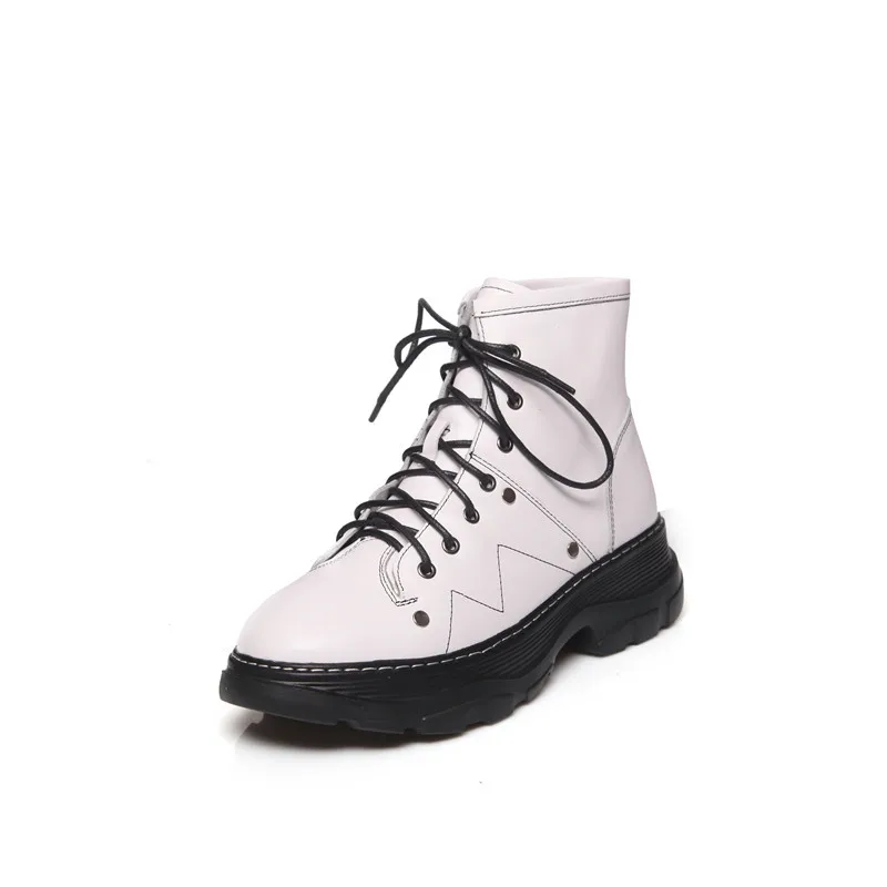 MORAZORA/ г., осенне-зимние женские брендовые ботинки из натуральной кожи удобные ботильоны на шнуровке на толстом каблуке с круглым носком - Цвет: Белый