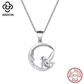 

Rinntin 925 Sterling Silver Women Necklaces Pendants Original Design Moon with Fairy Shape Pendant Fine Jewelry TSN106