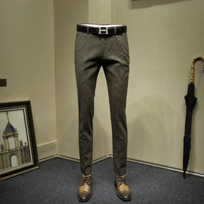 Мужские брюки 30% шерсть мужской тонкий стиль Цвет: насыщенный хаки плед уличная Бизнес мужские брюки Мода Осень Зима Одежда 30 36 - Цвет: Хаки