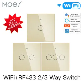 

NEW Upgraded WiFi Smart RF433 Touch Switch 2/3 Way Smart Life/Tuya App Control,Alexa Google Home Voice Control 1/2/3 Gang