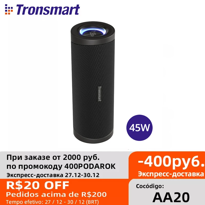 Tronsmart T6 Pro 45 Вт Bluetooth 5.0 динамик с светодиодный светильник IPX6 Водонепроницаемый 24H