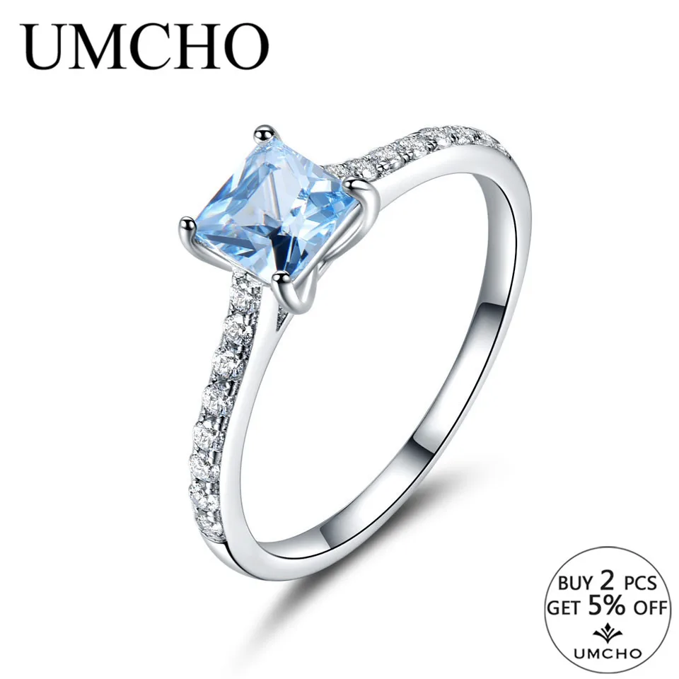 UMCHO подлинное серебряное кольцо 925 пробы изготовленное Nano Sky Blue Topaz винтажное