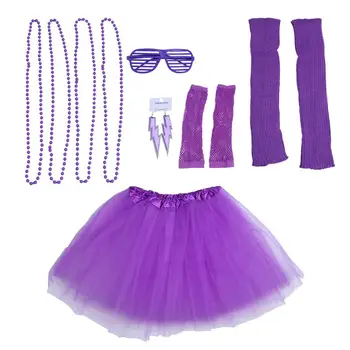 

6pcs Women Cosplay Costume Ladies 80s Retro Party Pretend Play Fancy Dress Outfit Accessories Set Beauty & Fashion Toys