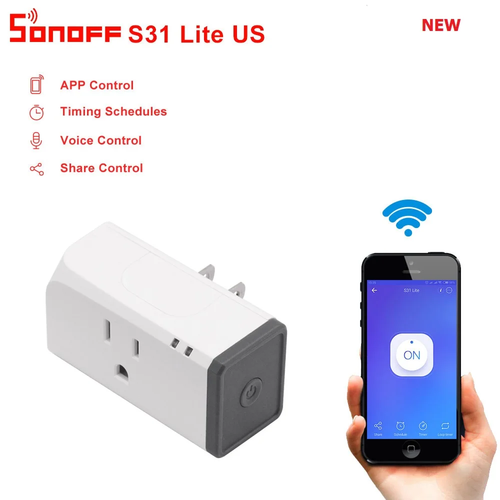 Sonoff S31 Lite/S31 US wifi Smart Switch умная розетка Wi-Fi пульт дистанционного управления розетка выключатель работает с Alexa Google Home Assistant