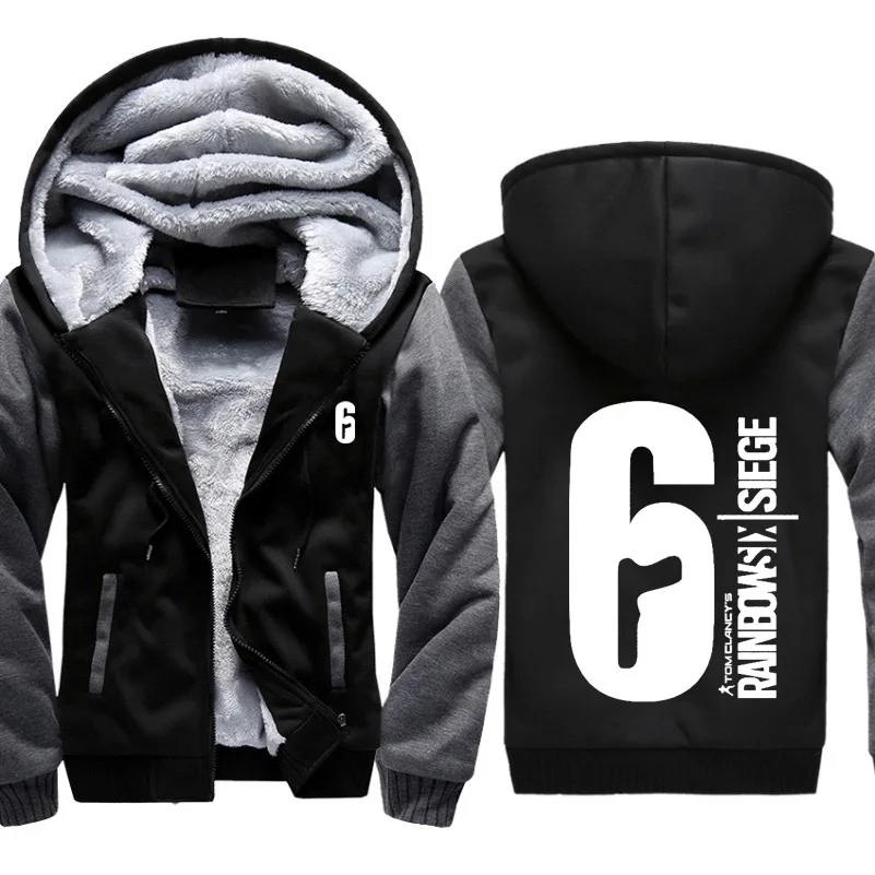 

Rainbow Six Siege Hoodies Mens Winter High Quality Casual Super Warm Thicken Fleece Zipper Sweatshirt Coat plus size Masculino