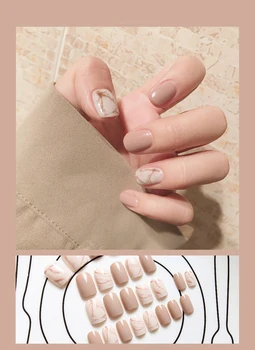 

ENDRRFLLA 24pcs Light Khaki Blooming Fake Nails Ballet Wearing False Nails Waterproof Press On Nails Plastic Glue Nail Art