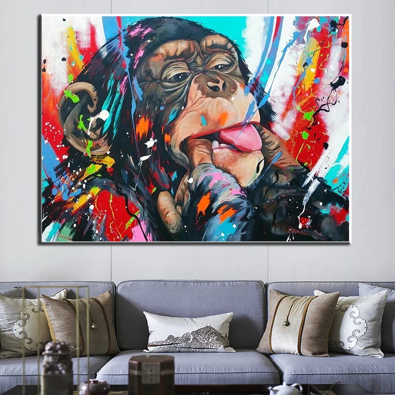 

Graffiti Art Tongue Out Monkey Canvas Painting Orangutan Wall Art Poster Prints Cuadros Wall Pictures for Living Room Home Decor