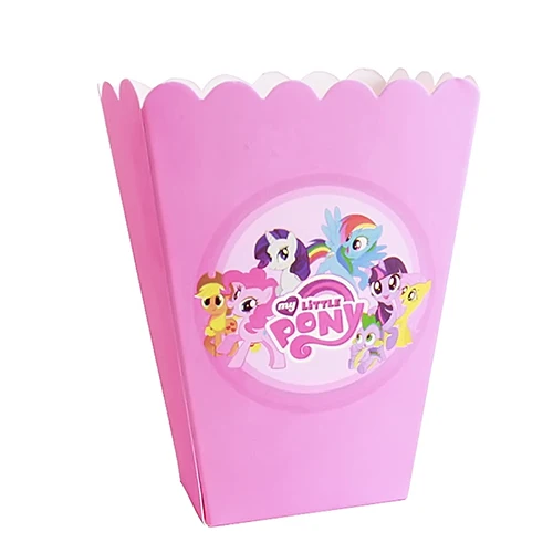 Popcorn box 6pcs Мой маленький пони бумажный флаг/тарелка/шляпа вечерние украшения фольги Воздушные шары ребенок счастливый день рождения, мероприятие, вечеринка поставки для детей - Цвет: Popcorn box 6pcs