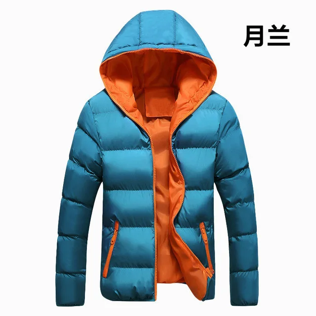 Sky Blue FK050 Зимние длинные мужские парки с хлопковой подкладкой, брендовая одежда, модные повседневные тонкие толстые теплые мужские пальто с меховым капюшоном, верхняя одежда для мужчин - Цвет: Sky Blue FK050