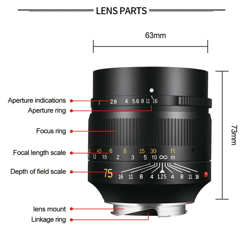 Объектив камеры 7 ремесленников 75 мм F1.25 фиксированный фокус M-mount объектив Lente для Leica M-m M240 M3 M5 M6 M7 M8 M9 M9p M10 Стандартный портрет