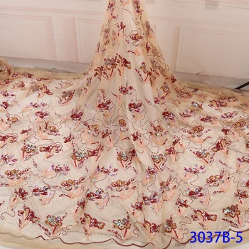 

African Material Dress For African Tulle Lace Designer Fabric Embroidered Mesh Sequin Fabric High Quality Lace Trim GD3037B-5