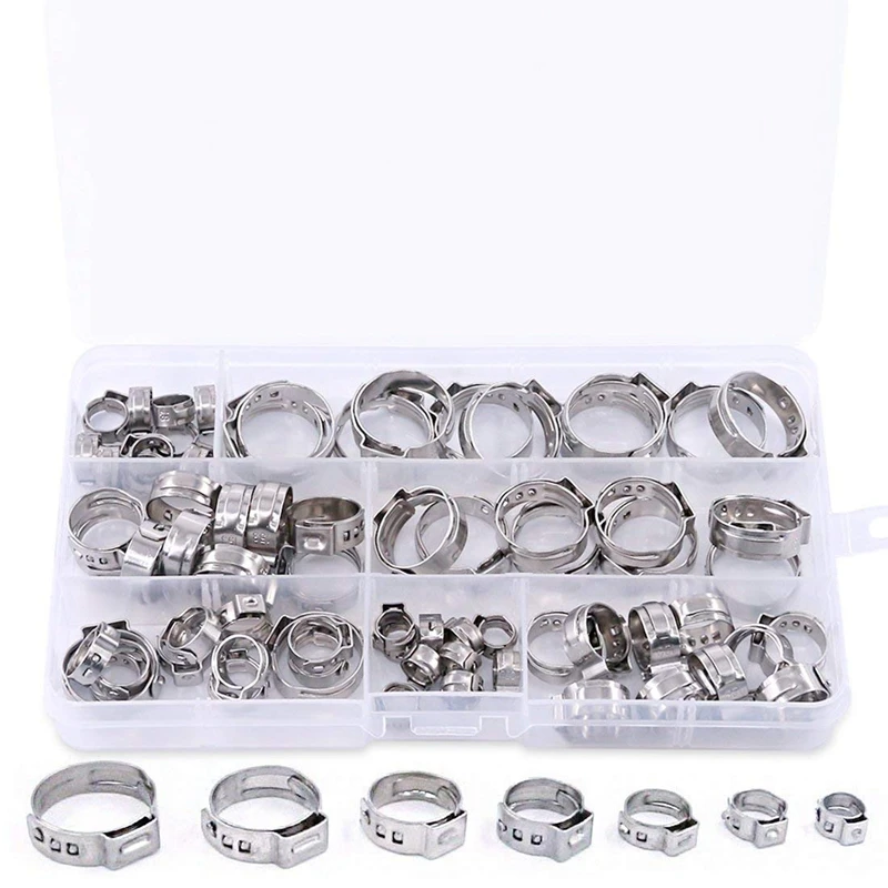 

70Pcs/Set Single Ear Crimping Hose Clamp Single Ear Hose Clamps Hose Fuel Clamps Assortment For Hydraulic Hose Fuel 5.8-21Mm