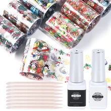 Гель-клей для ногтей передачи Набор фольги Рождественская Снежинка Олени Санта-Клауса Звездное клей Sky ползунок для Маникюр Nail Art Наклейки SA1534-2