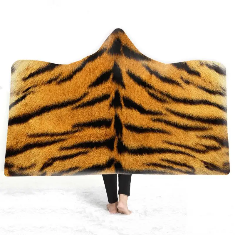 Polyester Animal Skin Stripes Hooded Blanket For Adults Kids Wearable