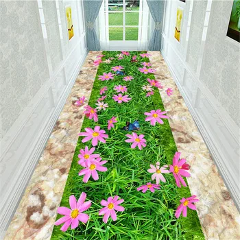 

3D Flowers Corridor Rug Bedroom Bedside Carpet Anti Slip Balcony Kitchen Bathroom Mat Indoor Doormat Living Room Area Rug