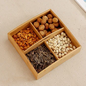 

Hot Sale Wood Food Storage Box Snack Dish Portable Candy Nut Container Tray Decoration Grains Plate Party Snack Candy Serving Bo