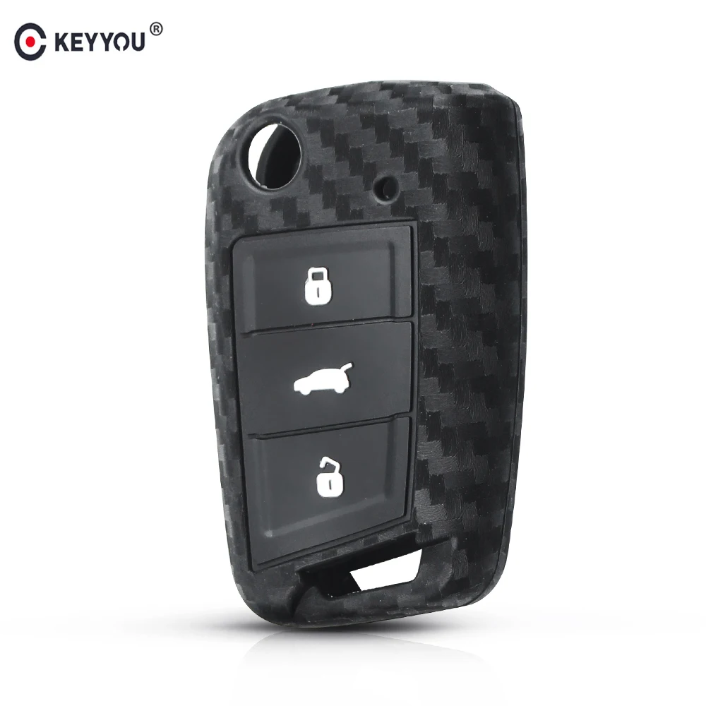 Силиконовый чехол KEYYOU для автомобильного ключа из углеродного волокна VW Golf 7 Bora