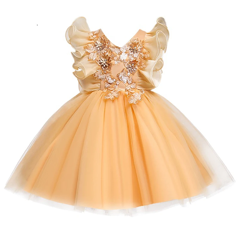 Baby Girls Flower Vintage Embroidery Dress New Summer Tutu Party Elegant Wear Princess Dress