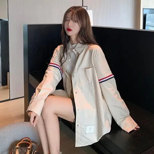 

20202 New Style Women's Classic Long-Sleeved Shirt Striped Shirt Jacket